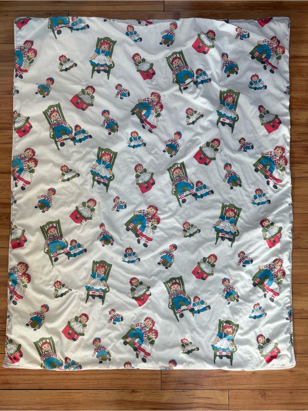 Vintage Raggedy Ann Baby Quilt/Crib Spread- 1980’s 38x48”- reversible red plaid